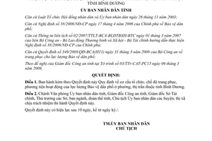 Quyết định 41/2009/QĐ-UBND cấu tổ chức lực lượng Bảo vệ dân phố Bình Dương