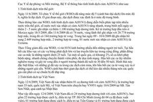 Thông báo 989/TB-DPMT tình hình dịch cúm A H1N1