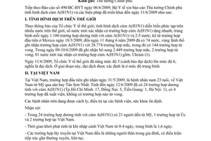 Báo cáo số 511/BC-BYT dịch cúm A(H1N1) biện pháp đã triển khai