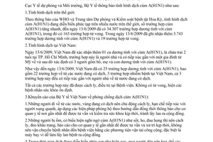 Thông báo 990/TB-DPMT tình hình dịch cúm A H1N1