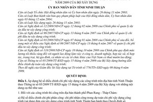 Quyết định 167/2009/QĐ-UBND áp dụng hệ số điều chỉnh chi phí xây dựng các công trình