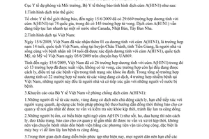 Thông báo 994/TB-DPMT tình hình dịch cúm A H1N1