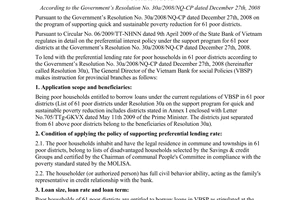 Instruction No.1520/NHCS-TDNN dated 2009 preferential interest loans for poor households in 61 poor districts