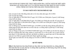 Quyết định 80/2009/QĐ-UBND ban hành quy định kiểm tra chứng nhận đủ điều kiện đảm bảo an toàn chịu lực chứng nhận phù hợp chất lượng công trình XD
