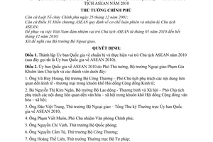 Quyết định 824/QĐ-TTg thành lập Ủy ban Quốc gia chuẩn bị thực hiện vai trò Chủ tịch ASEAN năm 2010