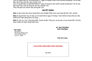 Quyết định 2149/QĐ-BYT ban hành mẫu phiếu trình lãnh đạo bộ
