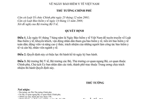 Quyết định 823/QĐ-TTg ngày Bảo hiểm y tế Việt Nam