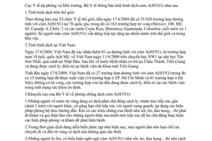 Thông báo 1010/TB-DPMT tình hình dịch cúm A H1N1
