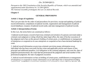 Law No. 28/2009/QH12 of June 17, 2009, on judicial records