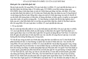 Báo cáo 248/BC-UBTVQH12 giải trình, tiếp thu, chỉnh lý dự thảo Luật sửa đổi điều 126 Luật nhà ở 121 đất đai
