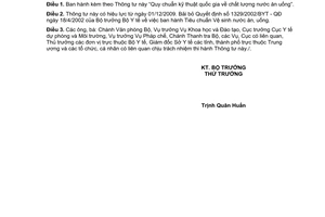 Thông tư 04/2009/TT-BYTquy chuẩn kỹ thuật quốc gia chất lượng nước ăn uống