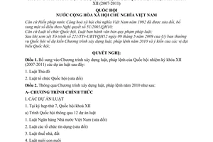 Nghị quyết 31/2009/NQ-QH12 chương trình xây dựng luật, pháp lệnh năm 2010 và bổ sung chương trình xây dựng luật, pháp lệnh Quốc hội nhiệm kỳ khóa XII