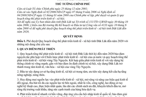 Quyết định 87/2009/QĐ-TTg phê duyệt quy hoạch tổng thể phát triển kinh tế-xã hội Đăk Lăk thời kỳ đến năm 2020