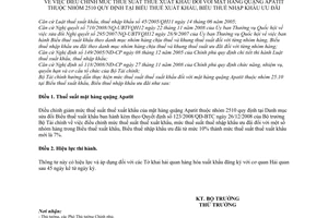 Thông tư 121/2009/TT-BTC điều chỉnh mức thuế suất xuất khẩu mặt hàng quặng Apatit nhóm 2510 biểu thuế xuất nhập khẩu ưu đãi