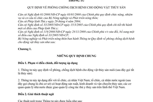 Thông tư 36/2009/TT-BNNPTNT phòng chống dịch bệnh động vật thủy sản