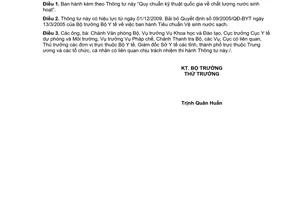 Thông tư 05/2009/TT-BYT quy chuẩn kỹ thuật quốc gia chất lượng nước sinh hoạt