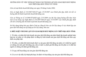 Thông báo 458/TB-SXD hđăng ký báo cáo thành lập sàn giao dịch bất động sản