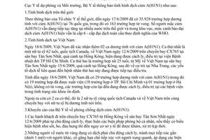 Thông báo 1020/TB-DPMT tình hình dịch cúm A H1N1