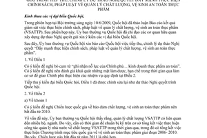 Báo cáo 251/BC-UBTVQH12 giải trình tiếp thu, chỉnh lý dự thảo NQ đẩy mạnh thực hiện chính sách, pháp luật quản lý chất lượng, vệ sinh ATTP