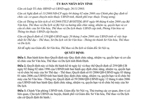 Quyết định 434/QĐ-UBND năm 2009 chức năng nhiệm vụ Sở Văn hóa Thể thao Du lịch