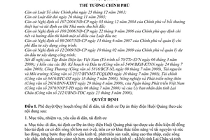 Quyết định 833/QĐ-TTg phê duyệt quy hoạch tổng thể di dân tái định cư Dự án thủy điện Huội Quảng