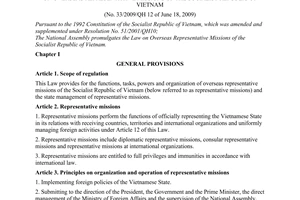 Law No. 33/2009/QH12 of June 18, 2009, on overseas pepresentative missions of th