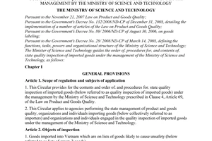 Circular No. 17/2009/TT-BKHCN of June 18, 2009, guiding the state quality inspection of imported goods under the management by the Ministry of Science and Technology