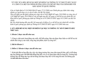 Thông tư 126/2009/TT-BTC sửa đổi 97/2005/TT-BTC hướng dẫn cơ chế hỗ trợ tài chính khu kinh tế quốc phòng