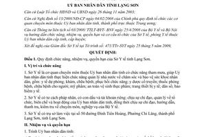 Quyết định 1105/QĐ-UBND năm 2009 chức năng nhiệm vụ quyền hạn Sở Y tế Lạng Sơn