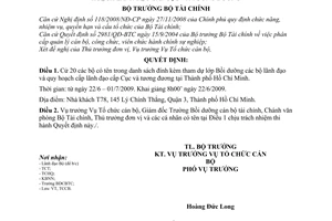 Quyết định 1521/QĐ-BTC cử cán bộ tham dự lớp bồi dưỡng cán bộ lãnh đạo quy hoạch lãnh đạo cấp cục tương đương