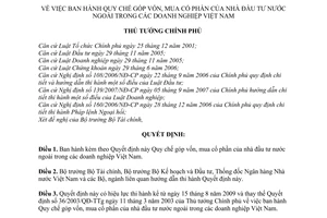 Quyết định 88/2009/QĐ-TTg ban hành quy chế góp vốn mua cổ phần nhà đầu tư nước ngoài doanh nghiệp Việt Nam