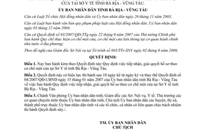 Quyết định 43/2009/QĐ-UBND giải quyết hồ sơ theo cơ chế một cửa tại Sở Y tế Bà Rịa