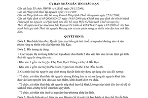 Quyết định 1334/2009/QĐ-UBND  biểu giá tính thuế tài nguyên khoáng sản, sản phẩm rừng tự nhiên trên địa bàn tỉnh Bắc Kạn