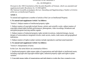 Law No. 36/2009/QH12 of June 19, 2009, amending and supplementing a number of articles of the Law on intellectual property