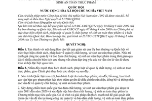 Nghị quyết 34/2009/NQ-QH12 đẩy mạnh thực hiện chính sách, pháp luật về quản lý chất lượng, vệ sinh an toàn thực phẩm