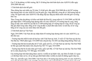 Thông báo 1028/TB-DPMT tình hình dịch cúm A H1N1