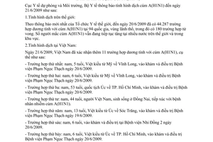 Thông báo 1029/TB-DPMT tình hình dịch cúm A H1N1