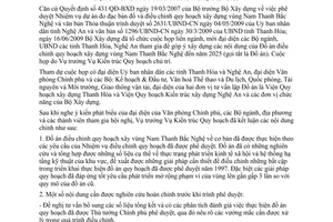 Thông báo 186/TB-BXD Điều chỉnh quy hoạch xây dựng vùng Nam Thanh Bắc Nghệ