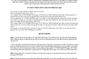 Quyết định 81/2009/QĐ-UBND sửa đổi Điều 9 43/2008/QĐ-UBND đấu giá quyền sử dụng đất giao đất thu tiền sử dụng đất cho thuê đất địa bàn TP.Hà Nội