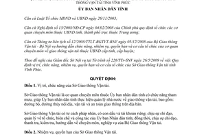 Quyết định 36/2009/QĐ-UBND chức năng nhiệm vụ quyền hạn tổ chức Sở Giao thông vận tải Vĩnh Phúc