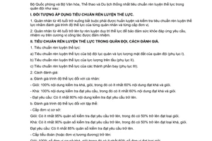 Thông tư liên tịch  32/2009/TTLT-BQP-BVHTTDL   tiêu chuẩn rèn luyện thể lực trong quân đội