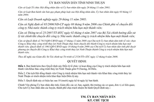 Quyết định 170/2009/QĐ-UBND Điều lệ tổ chức hoạt động công ty khai thác công trình thủy lợi Ninh Thuận