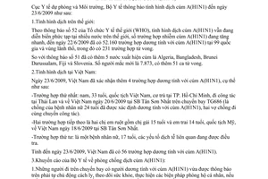 Thông báo 1050/TB-DPMT tình hình dịch cúm A H1N1