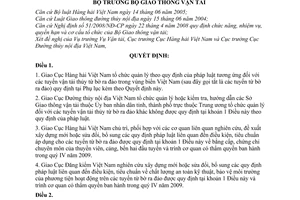 Quyết định 1818/QĐ-BGTVT quản lý tuyến vận tải thủy bờ ra đảo vùng biển Việt Nam