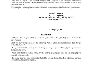 Hiệp định Hợp tác Kinh tế giữa Việt Nam và Ru-ma-ni