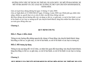 Thông tư 08/2009/TT-BGTVT sử dụng xe thô sơ, gắn máy, mô tô hai ba bánh vận chuyển hành khách, hàng hóa