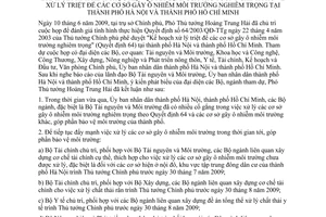 Thông báo 184/TB-VPCP kết luận Phó Thủ tướng Hoàng Trung Hải họp đánh giá thực hiện xử lý triệt để cơ sở gây ô nhiễm môi trường nghiêm trọng