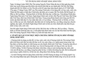 Thông báo 183/TB-VPCP kết luận Phó Thủ tướng Nguyễn Thiện Nhân sơ kết hai năm Quyết định 157/2007/QĐ-TTg tín dụng  học sinh, sinh viên