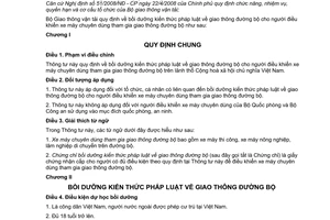 Thông tư 09/2009/TT-BGTVT bồi dưỡng kiến thức pháp luật giao thông đường bộ người điều khiển xe máy chuyên dùng tham gia giao thông