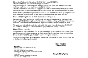 Thông tư 130/2009/TT-BTC hệ thống báo cáo tài chính kế toán quản trị chế độ kế toán ngân sách nghiệp vụ kho bạc nhà nước Quyết định 120/2008/QĐ-BTC